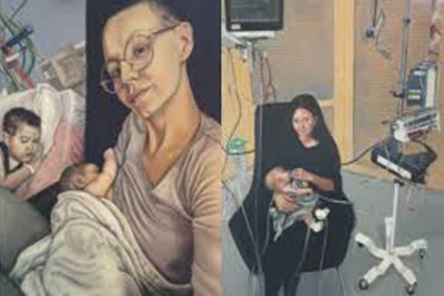 Peinture de Leanne Pearce illustrant l’ouvrage de Lyndsey Hookway "Breastfeeding the Brave"